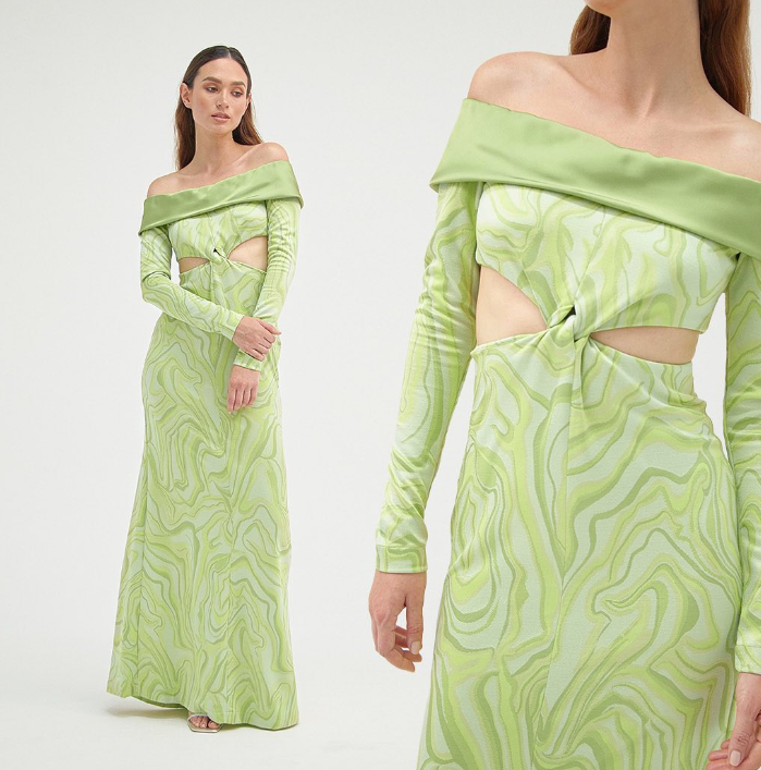 sorella vestido maxi verde con cut out
