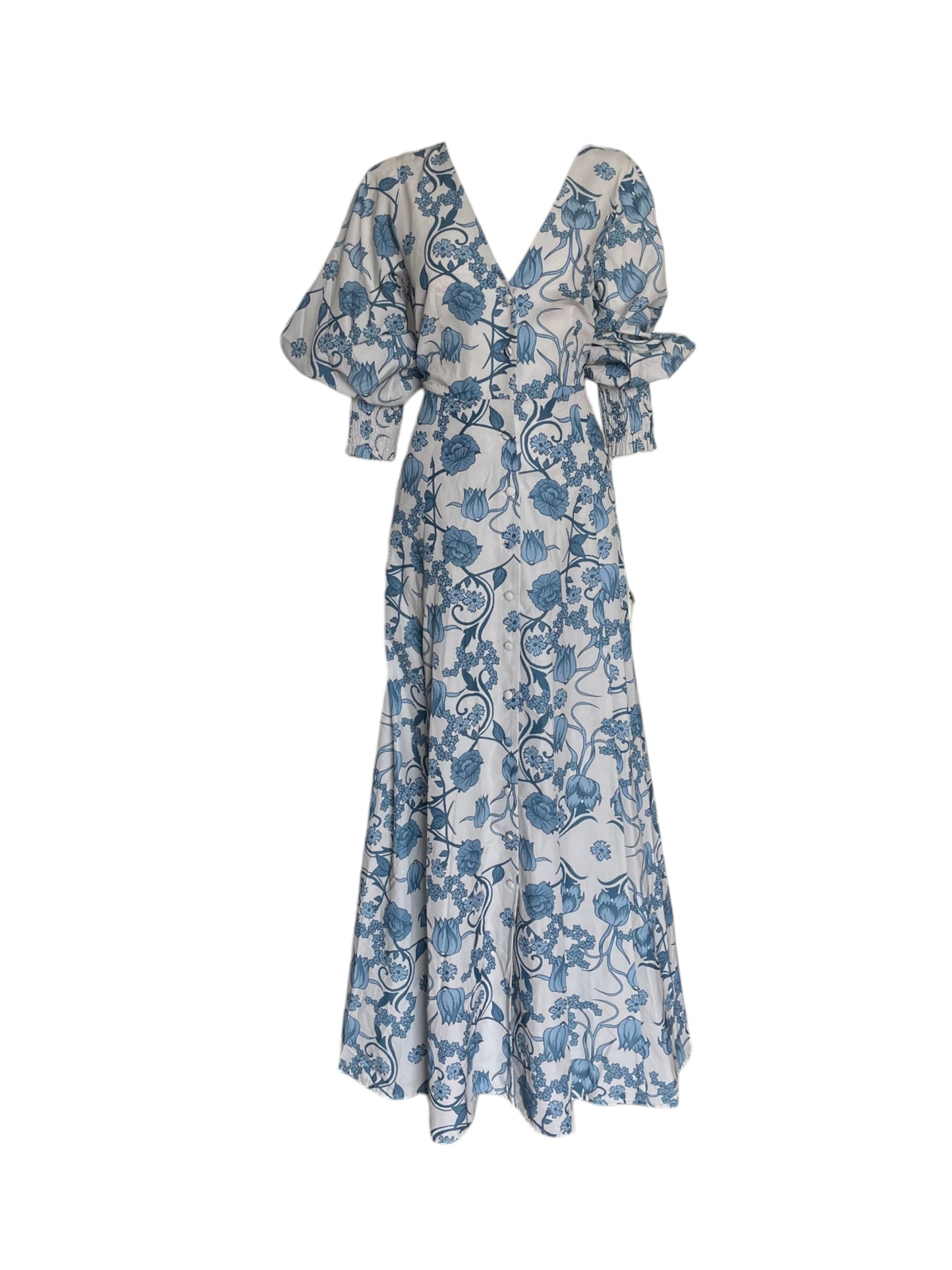 Vestido maxi mangas azul flores