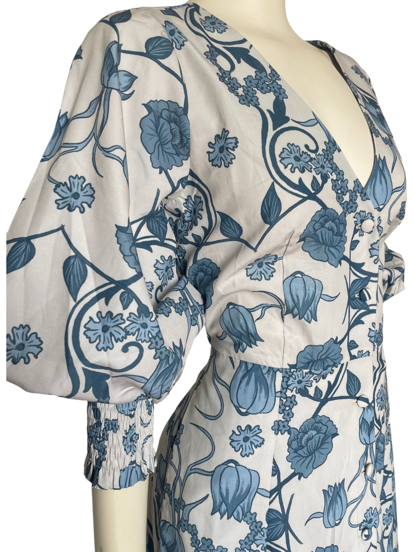 Vestido maxi mangas azul flores