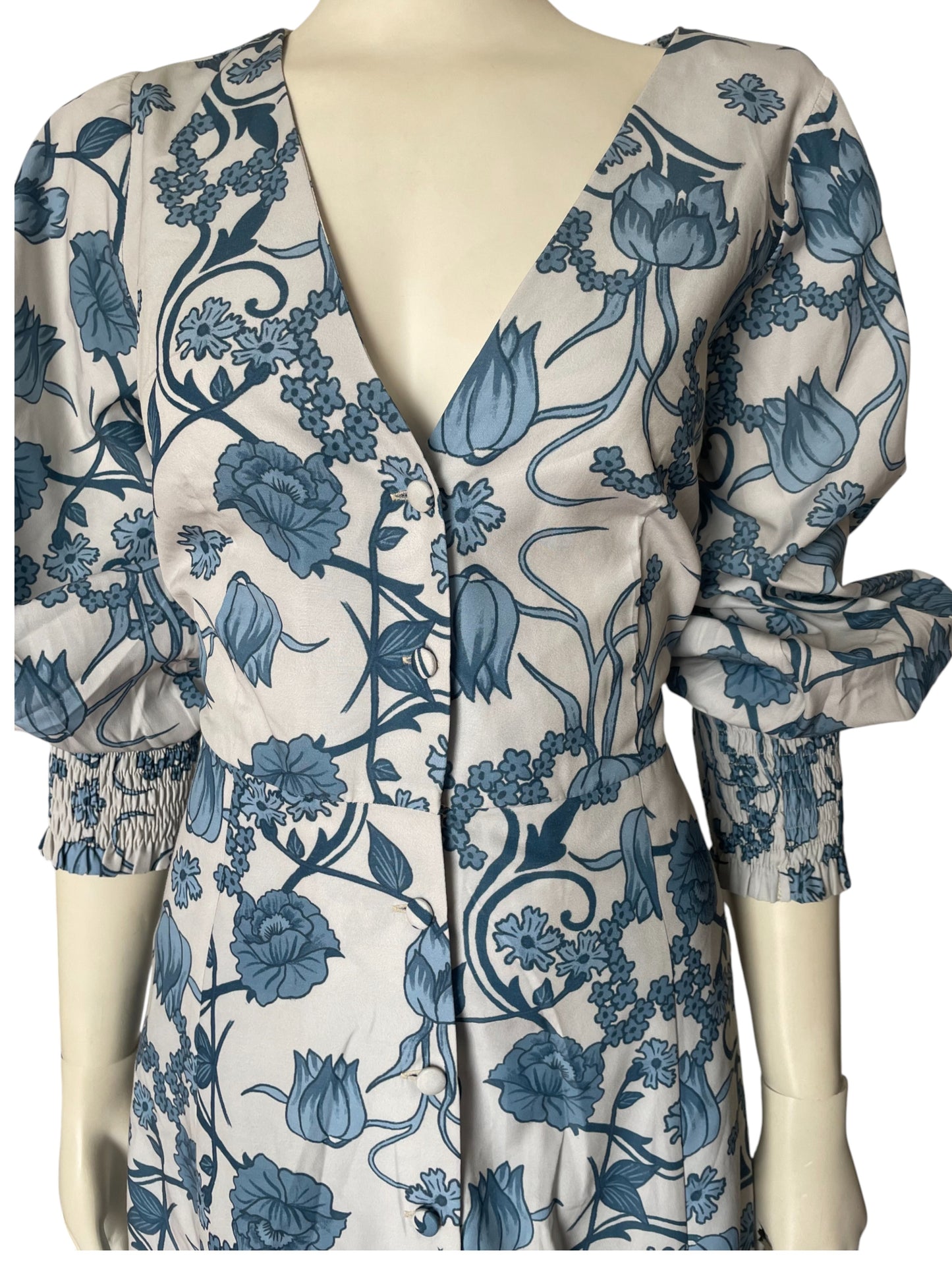 Vestido maxi mangas azul flores