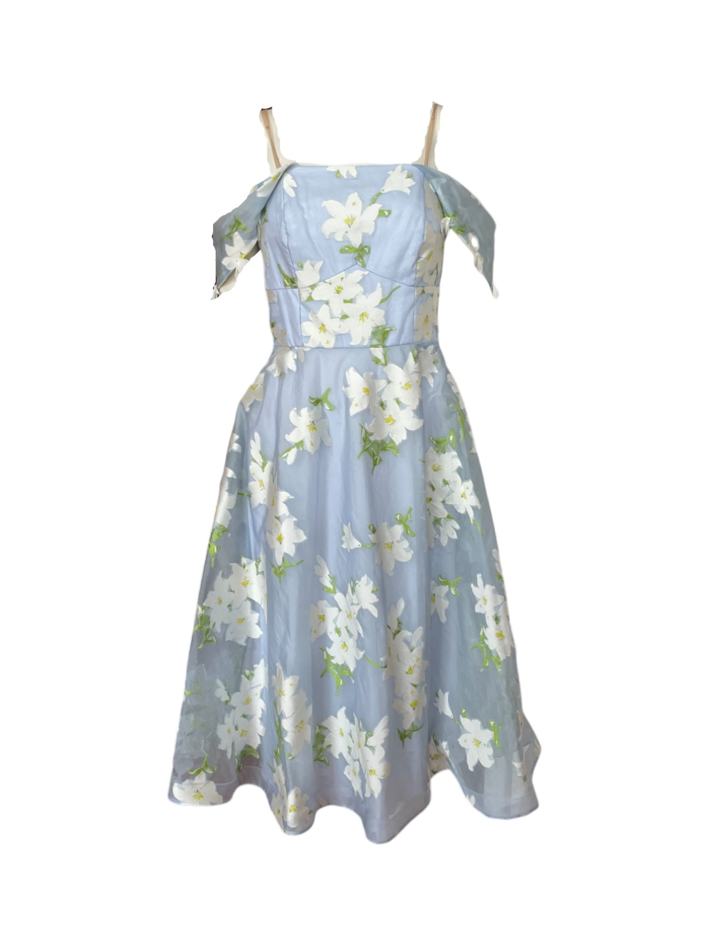 vestido mini azul flores blancas