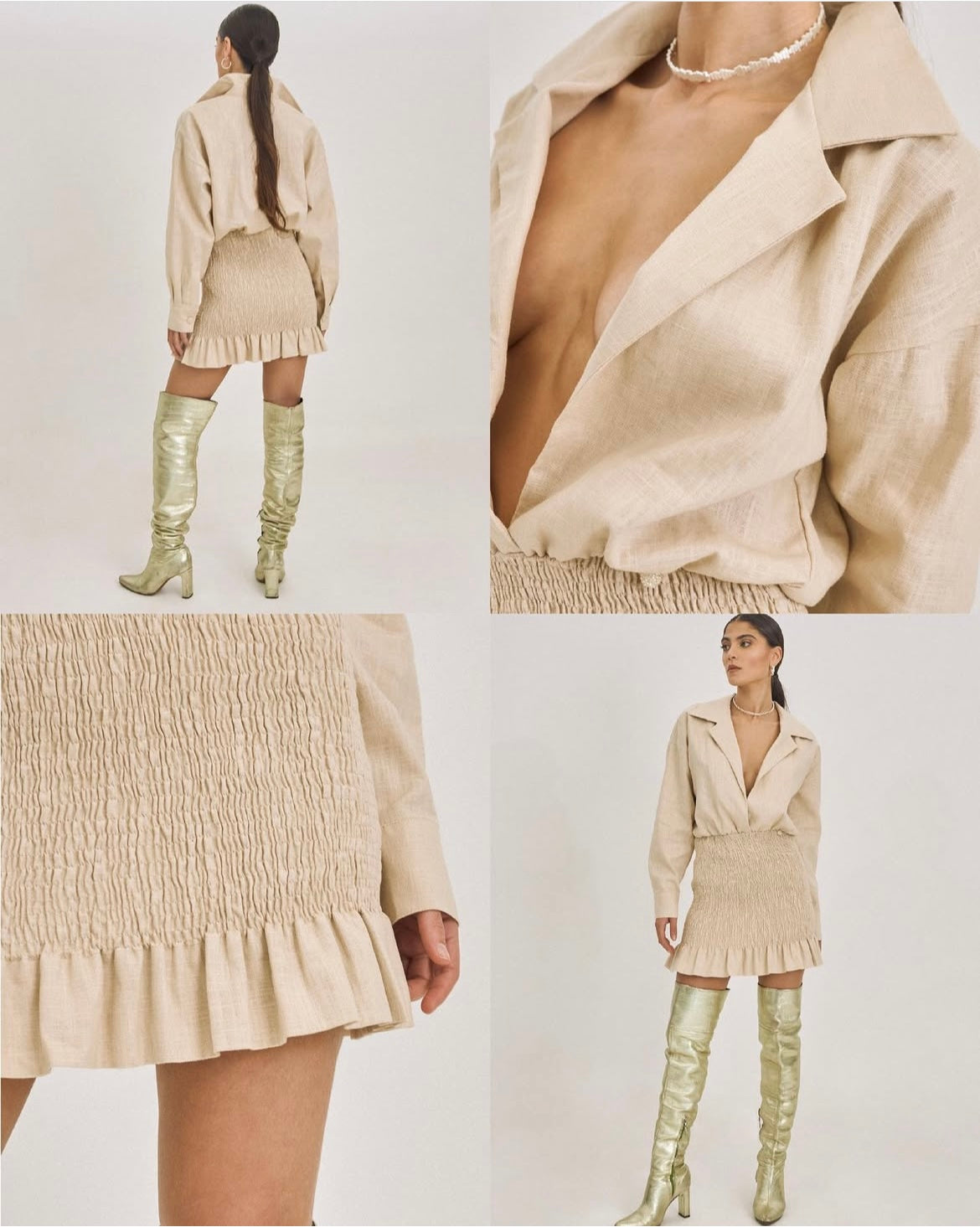 Vestido mini con mangas LINO beige