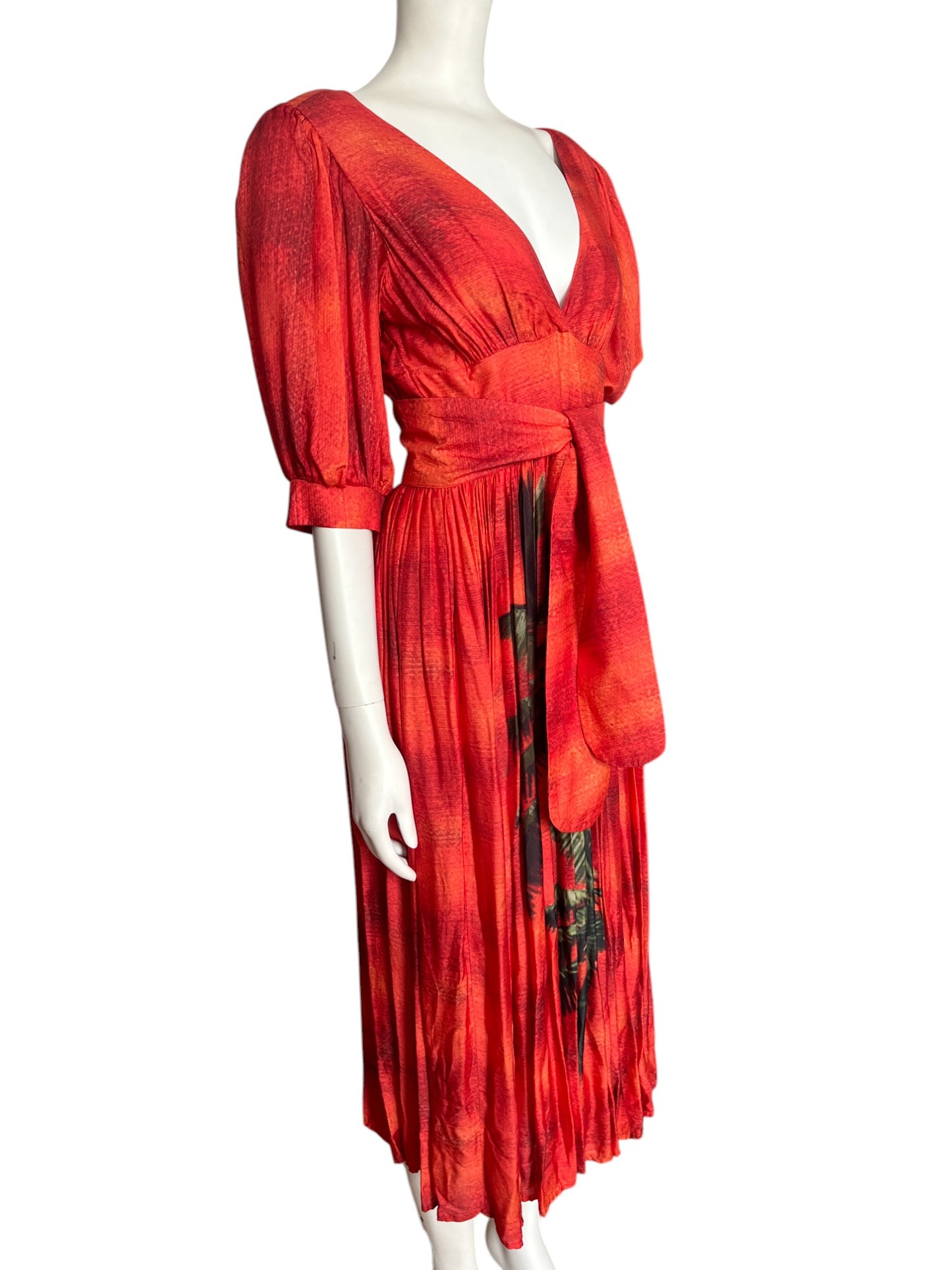 Vestido midi naranja palmera