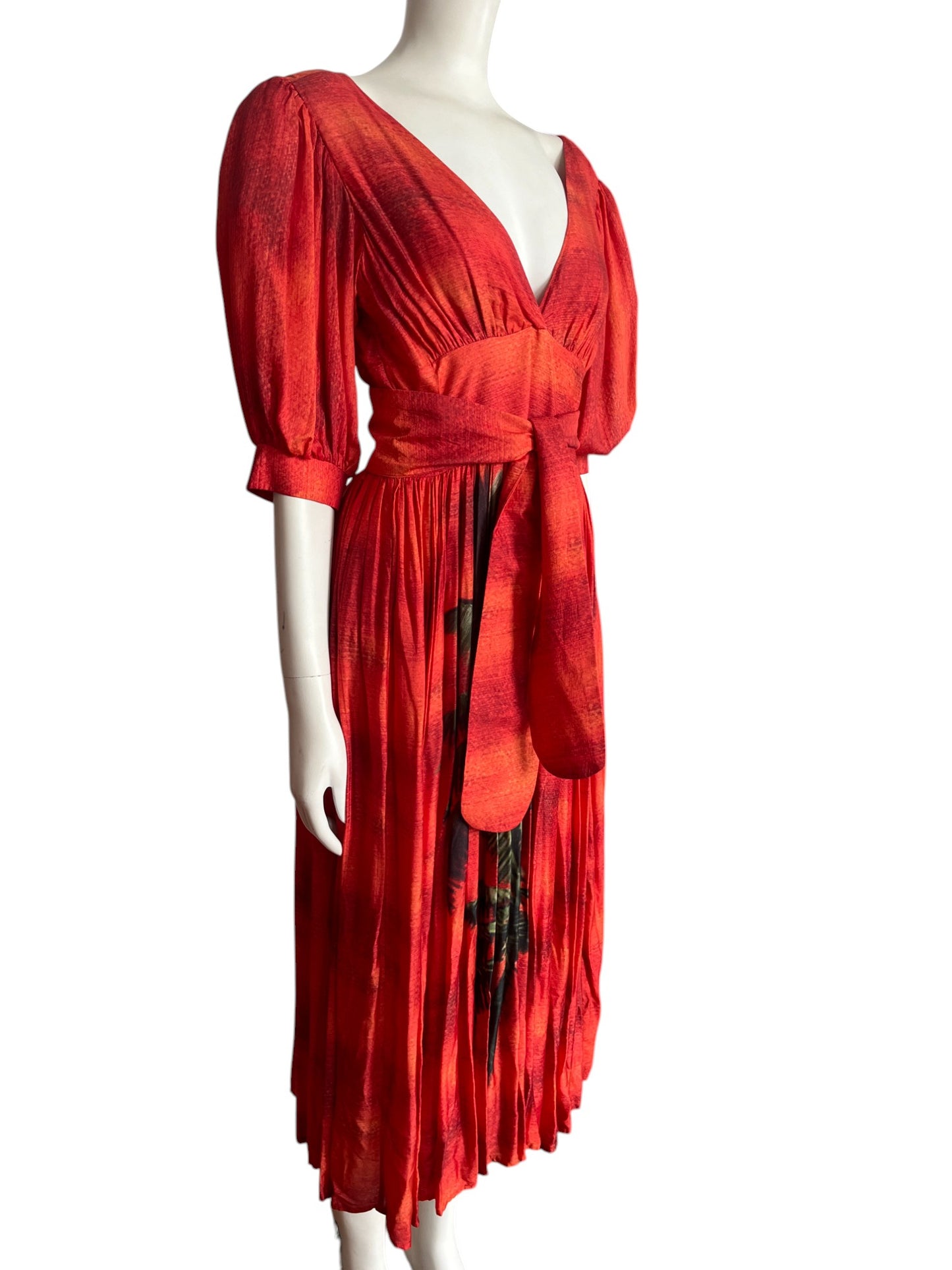 Vestido midi naranja palmera