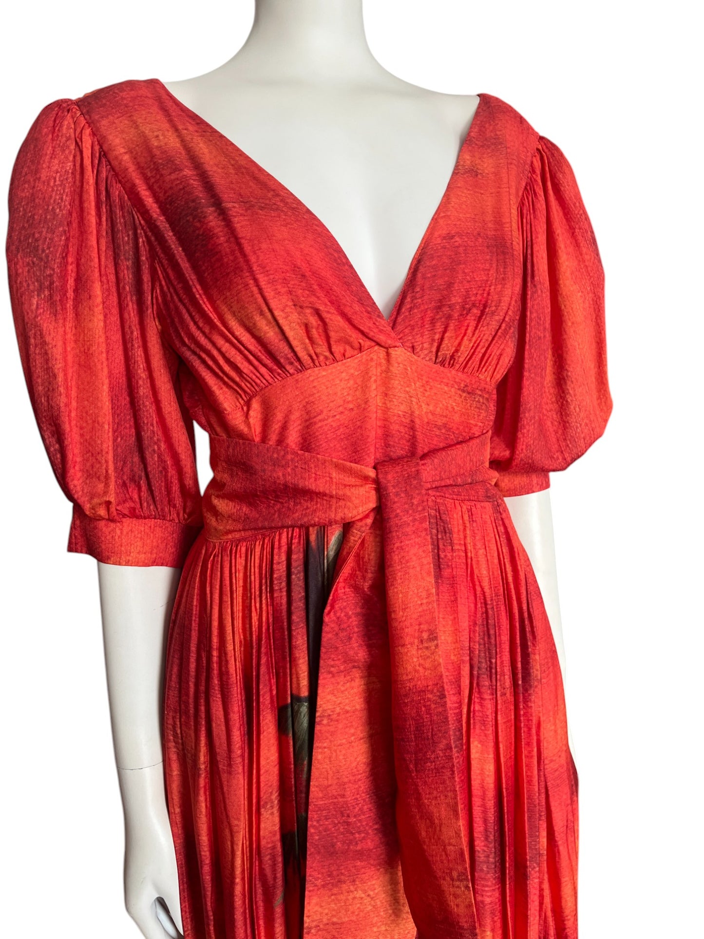 Vestido midi naranja palmera