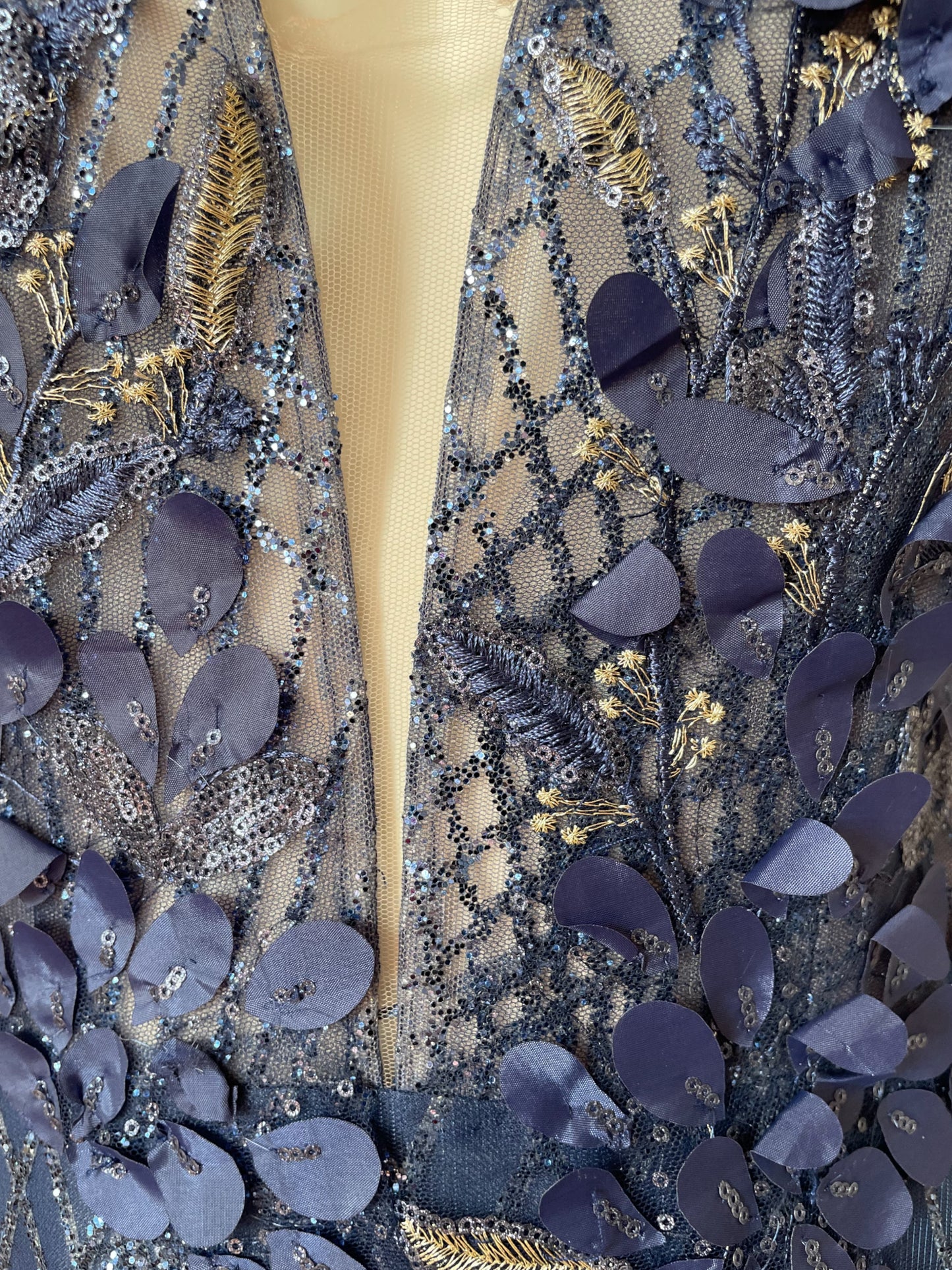Vestido maxi recamado Azul