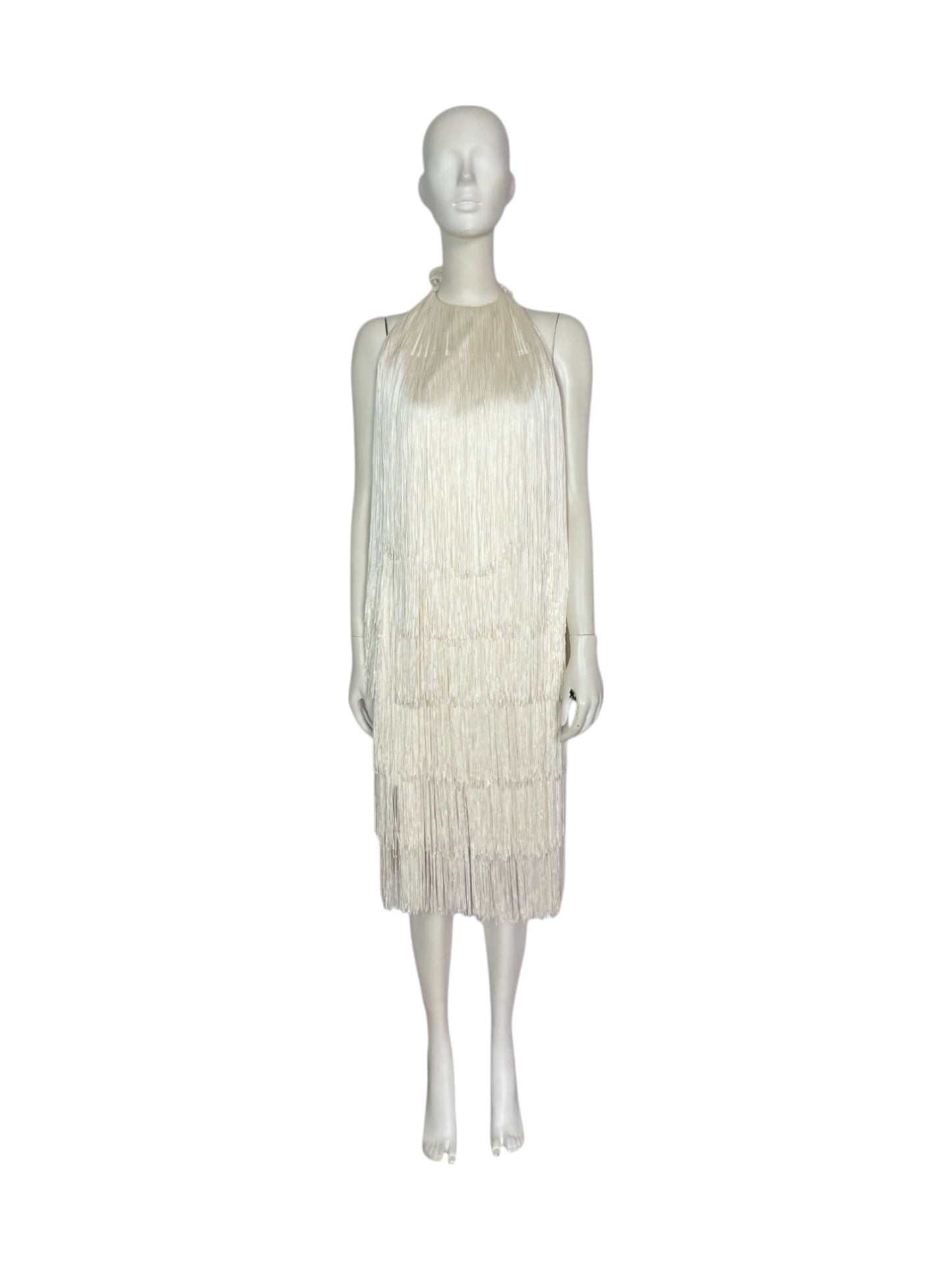Tybko Fringed Midi Dress blanco