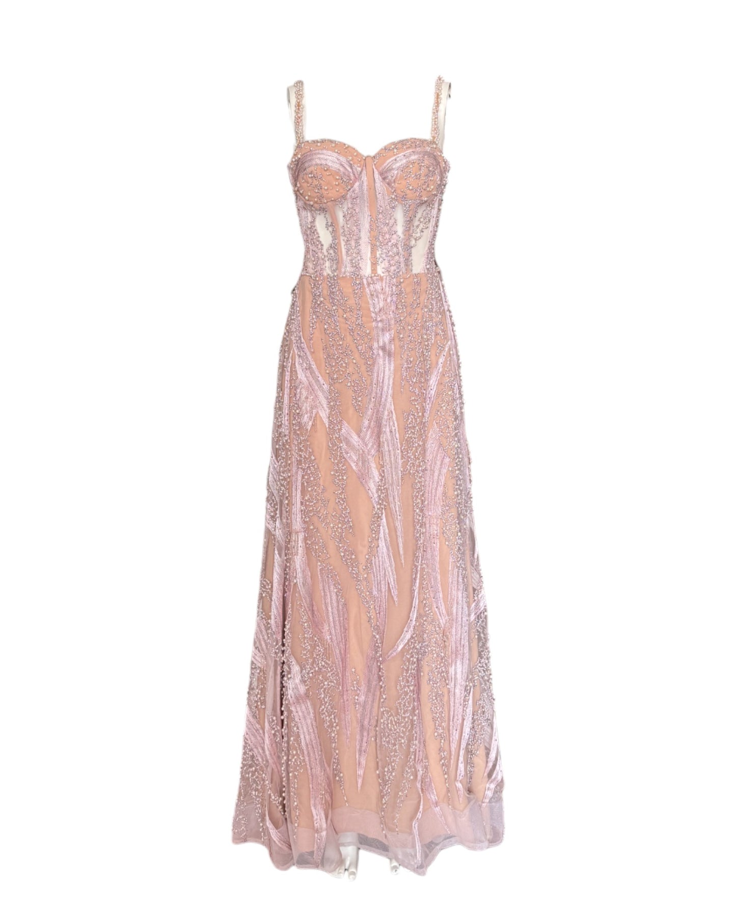 Vestido palo rosa recamado