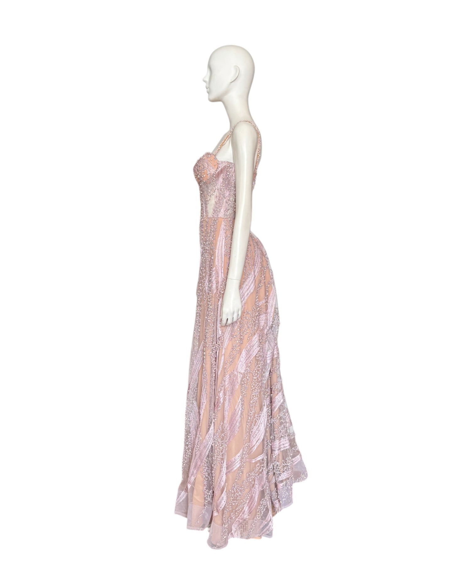 Vestido palo rosa recamado
