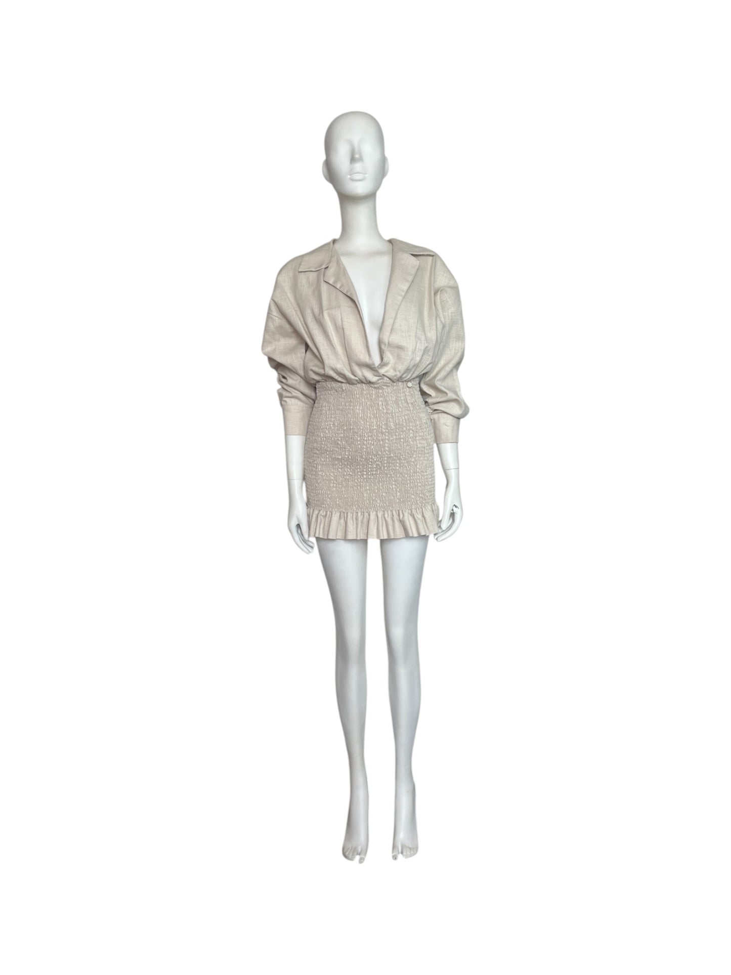 Vestido mini con mangas LINO beige