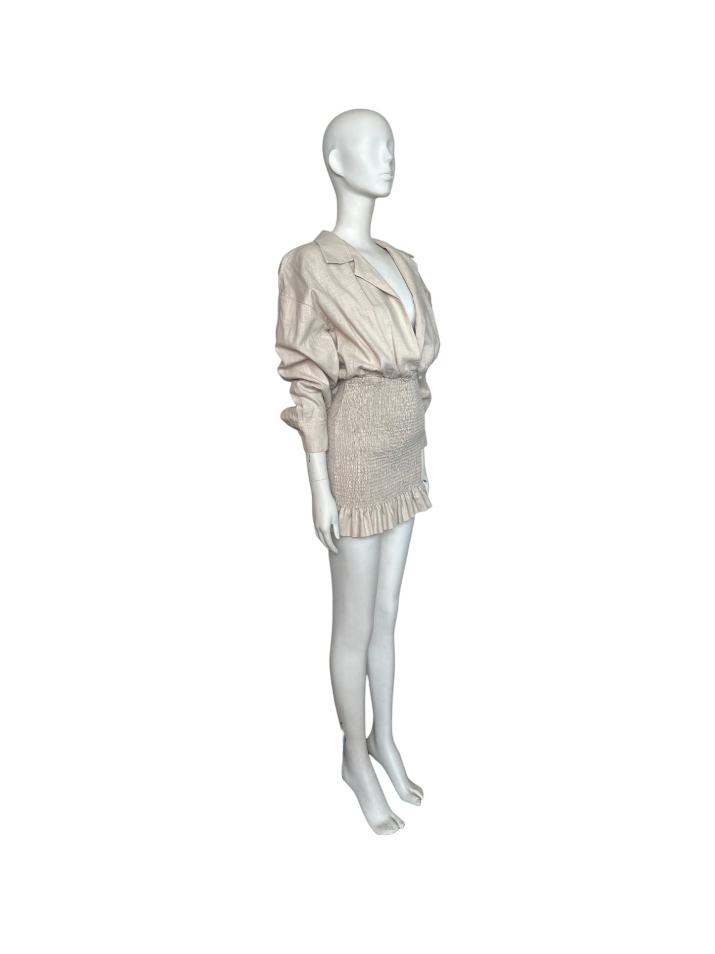 Vestido mini con mangas LINO beige