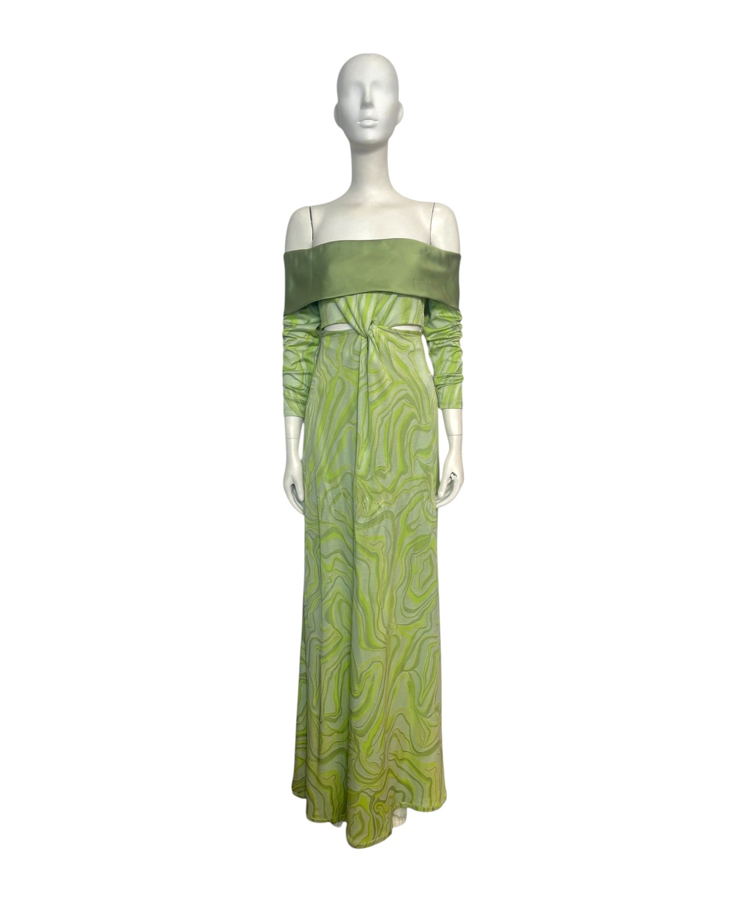 sorella vestido maxi verde con cut out