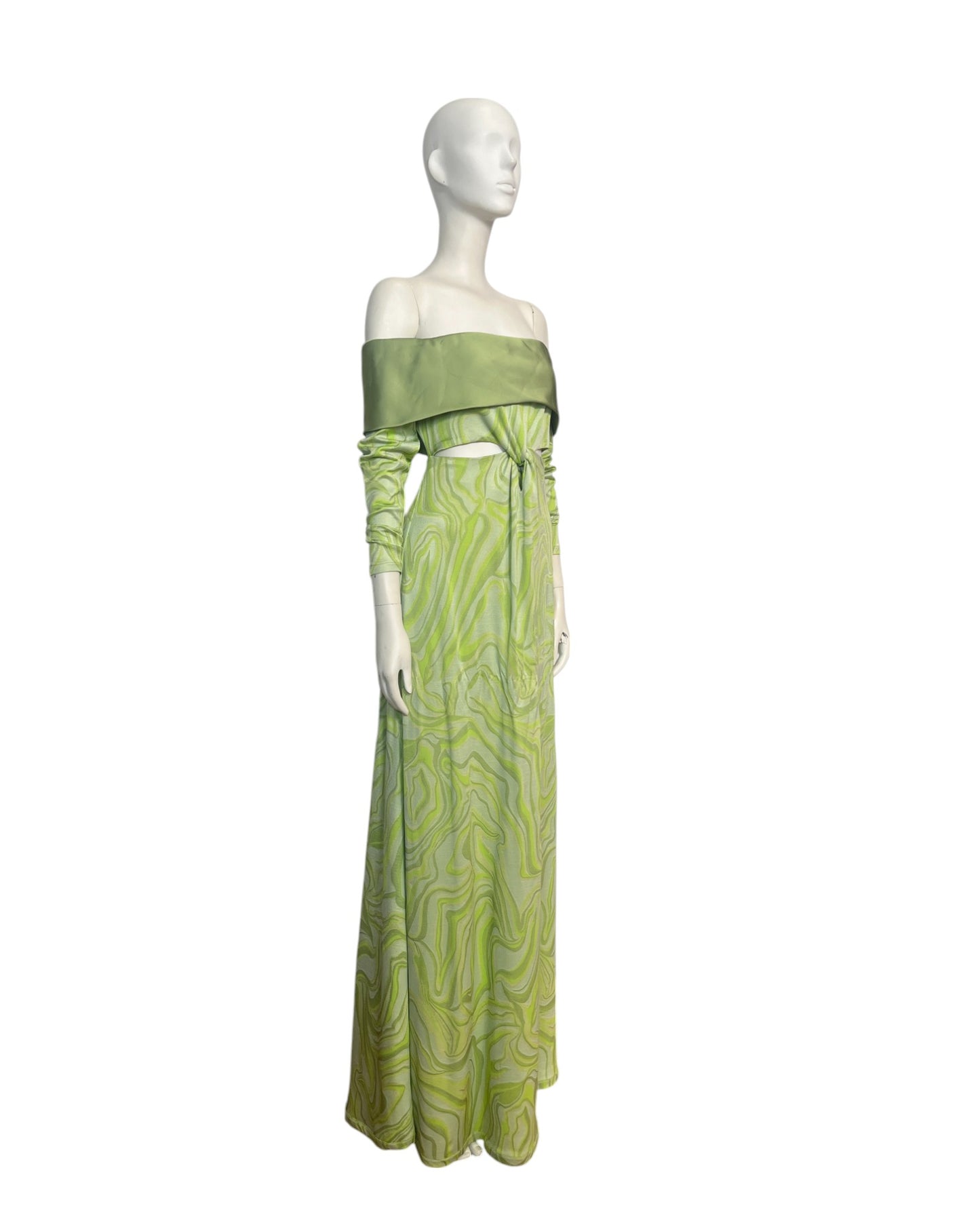 sorella vestido maxi verde con cut out