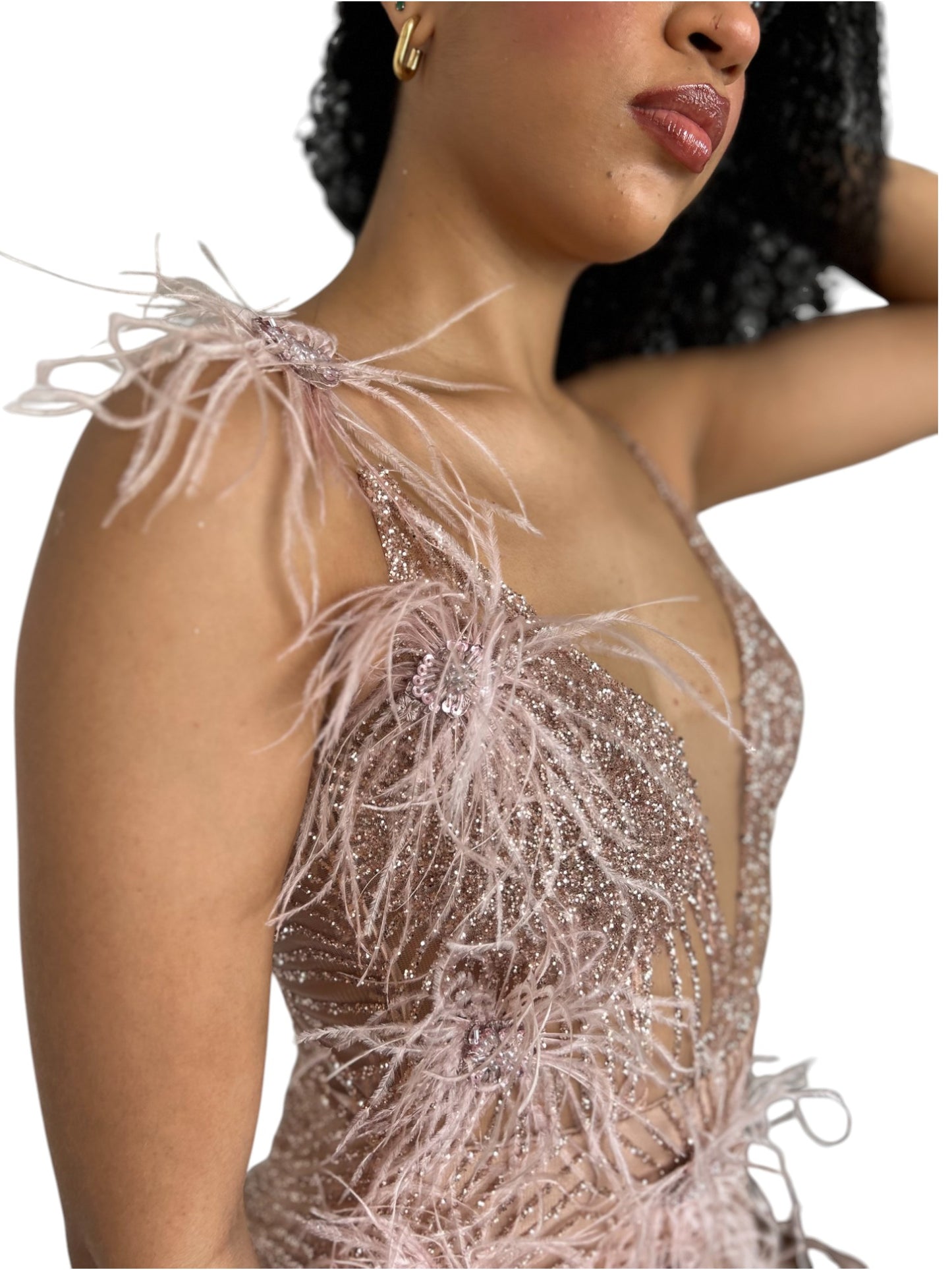 Vestido mini fiesta Plumas rosa
