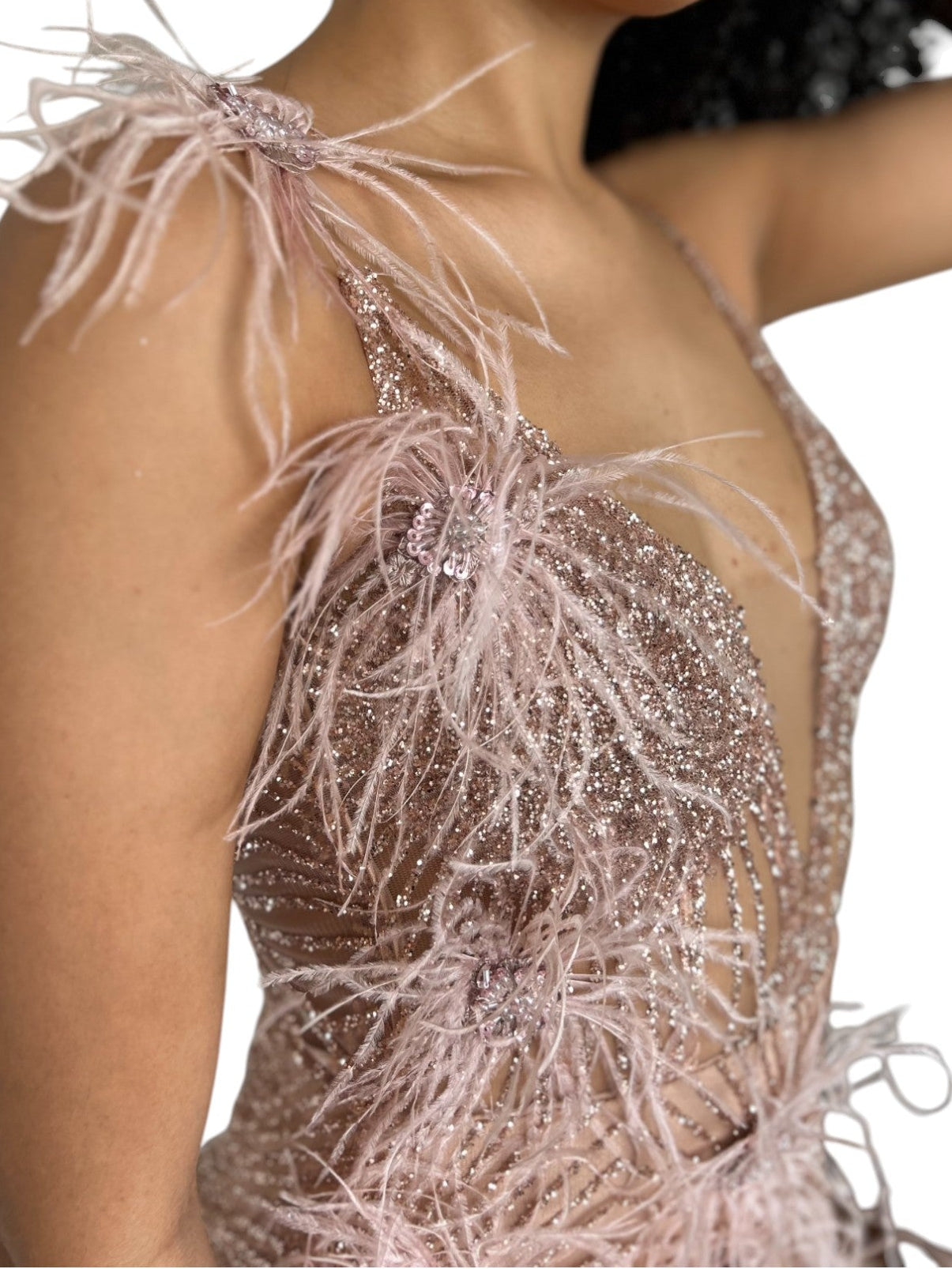 Vestido mini fiesta Plumas rosa