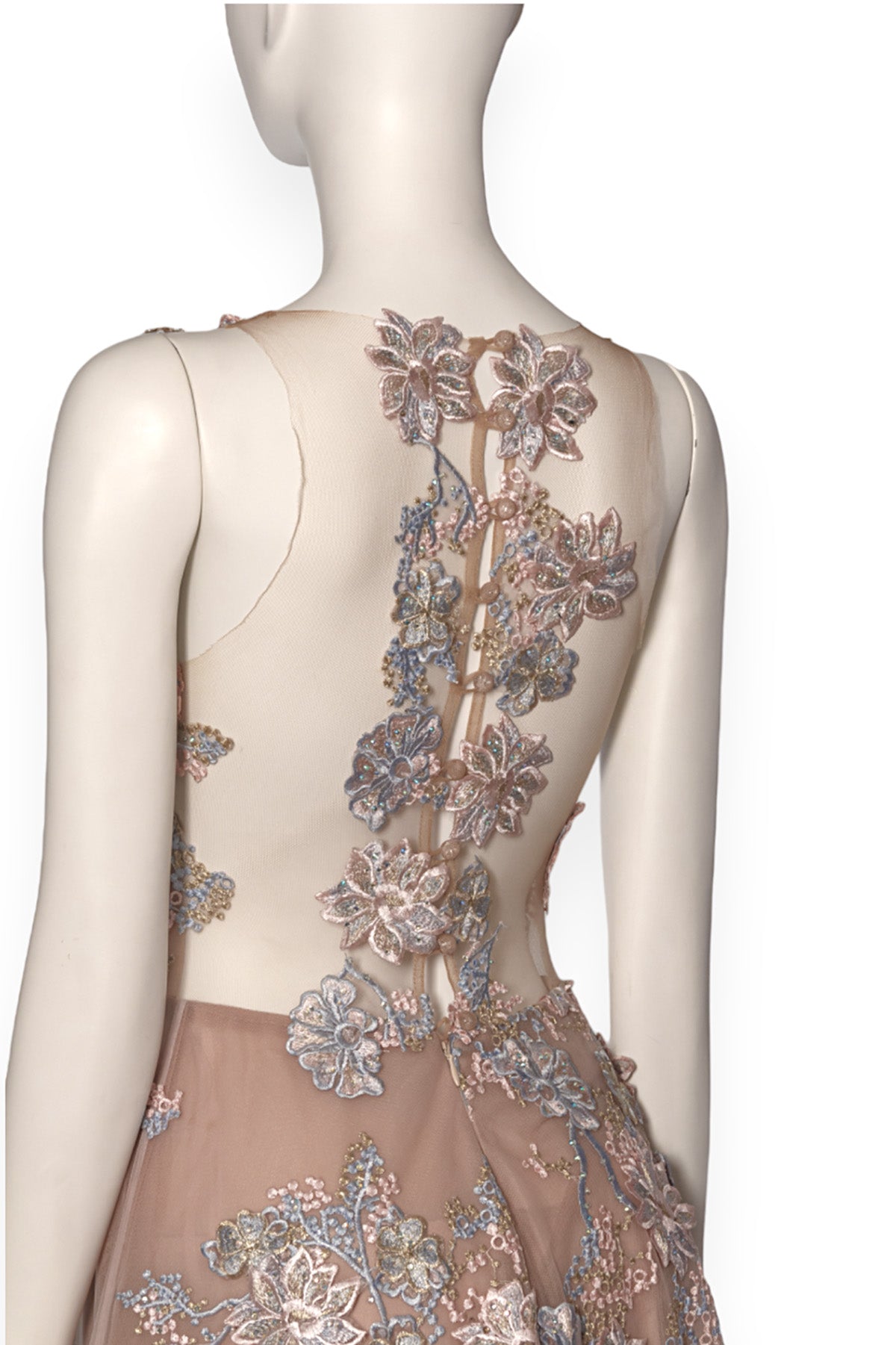 Vestido de fiesta apliques florales