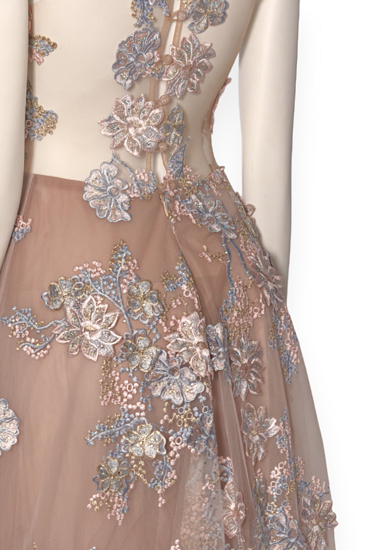 Vestido de fiesta apliques florales