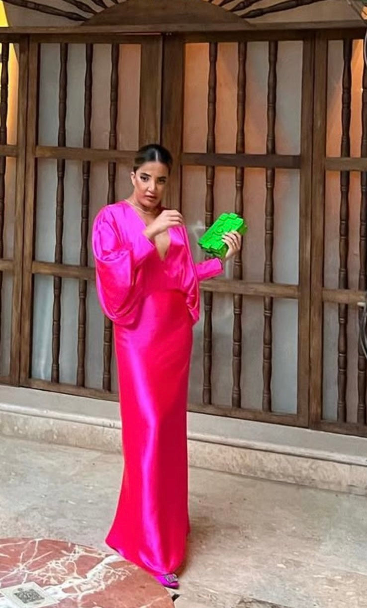 maxi dress seda fucsia