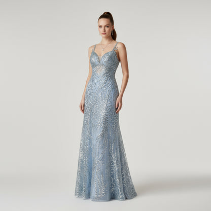 vestido maxi babyblue recamado