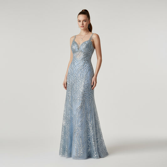 vestido maxi babyblue recamado