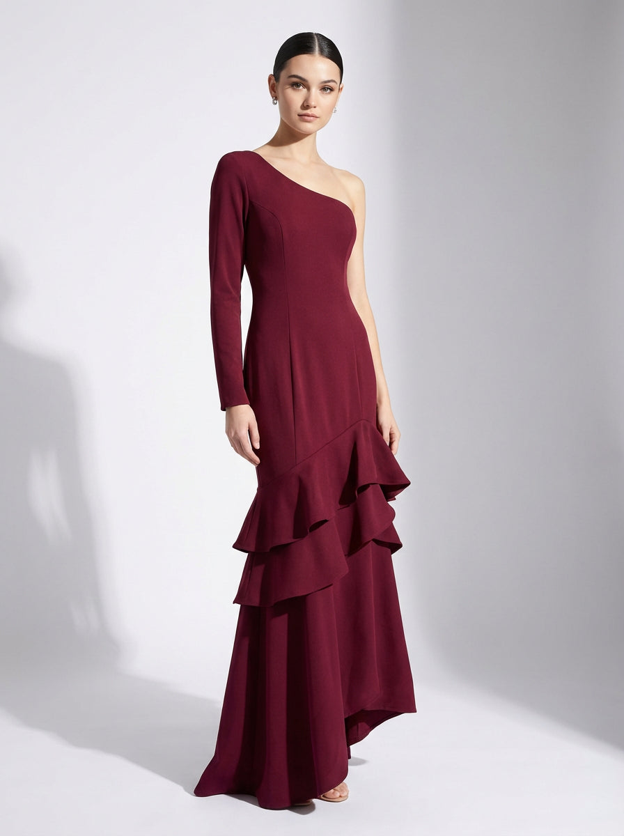 Vestido rojo maxi medio hombro