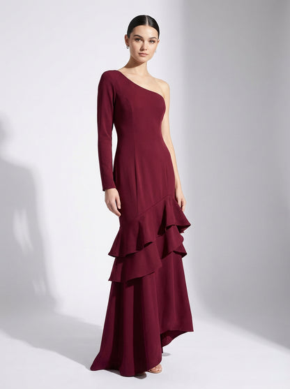 Vestido rojo maxi medio hombro