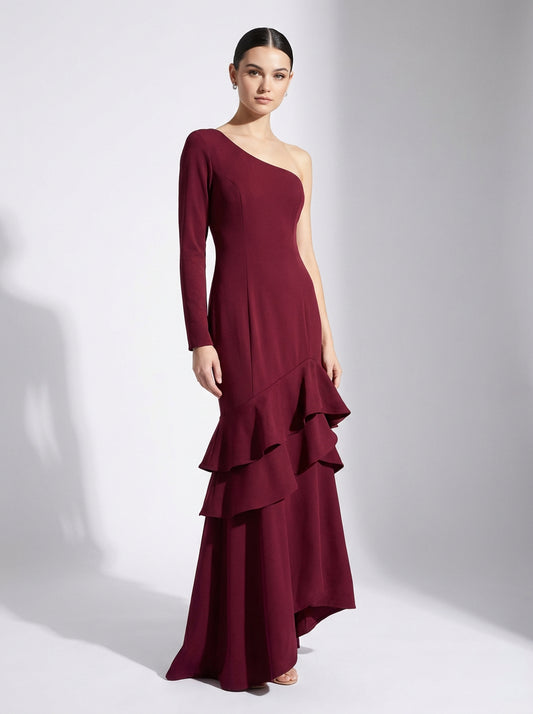 Vestido rojo maxi medio hombro