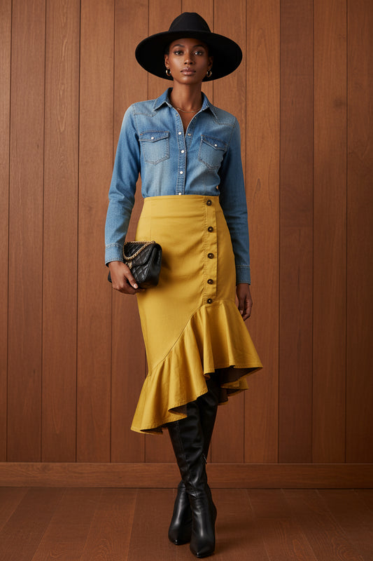 Falda Mostaza botones