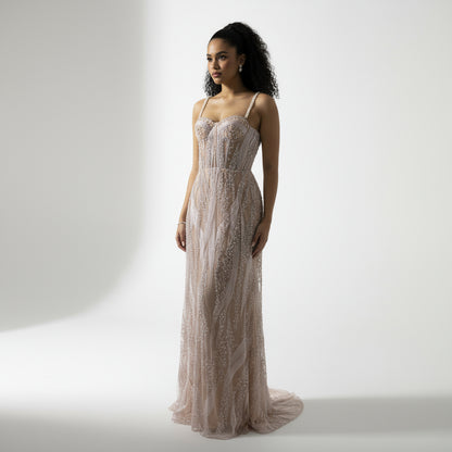 Vestido palo rosa recamado