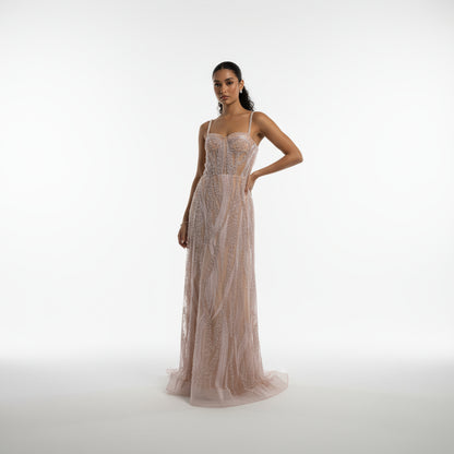 Vestido palo rosa recamado