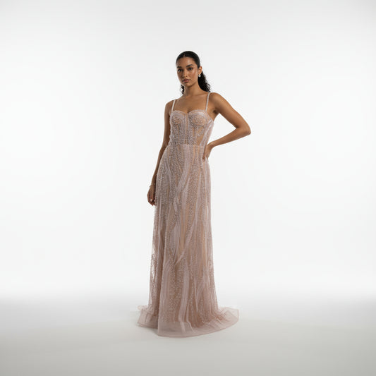 Vestido palo rosa recamado