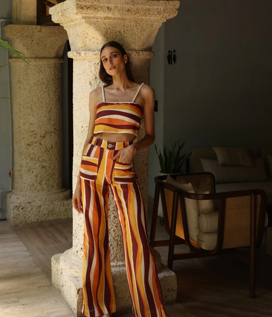 Set top + Pantalon lino lukas bolsillos