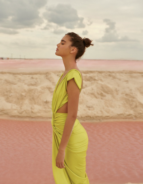 Mia Midi Satin Dress in Green