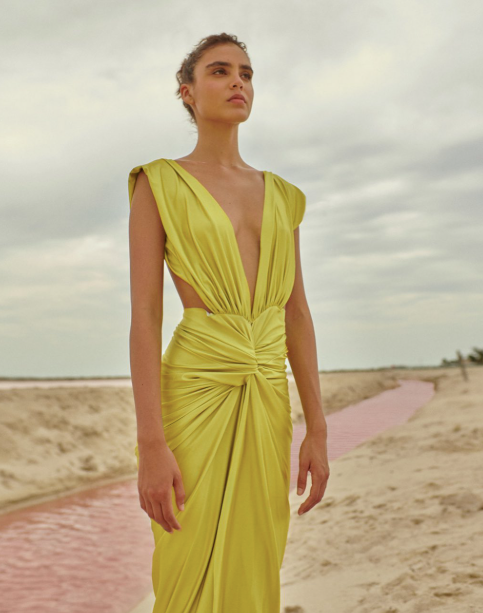 Mia Midi Satin Dress in Green