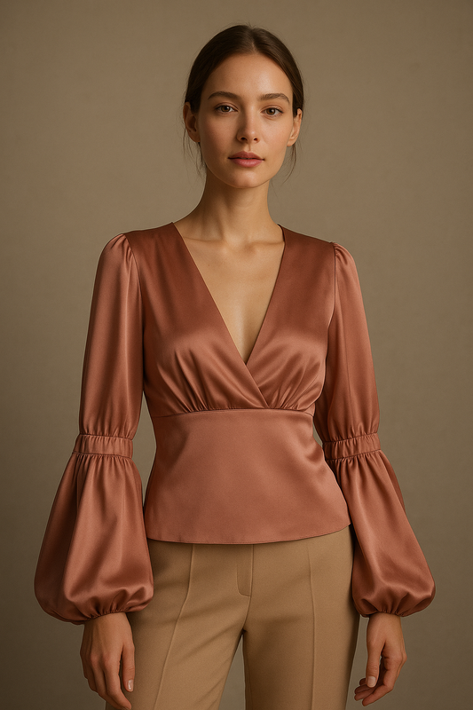 blusa en seda con escote en v