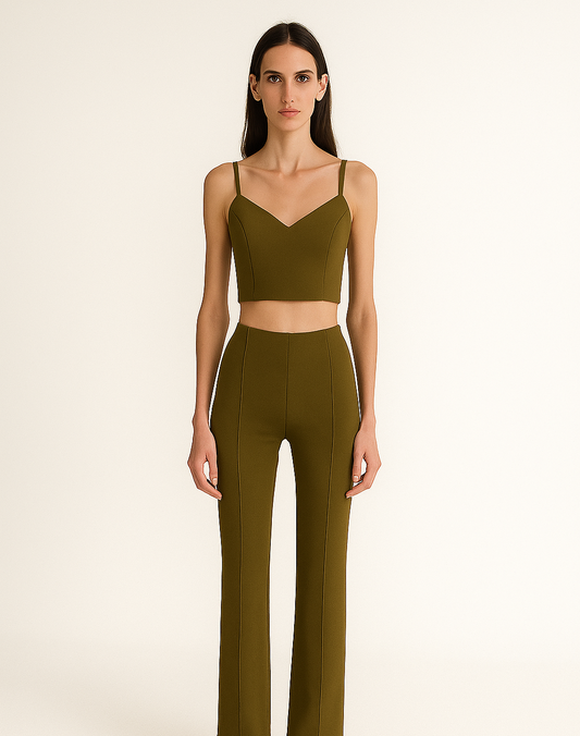 set pantalon y top verde militar