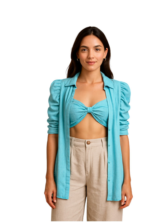 set top y camisa manga 3/4