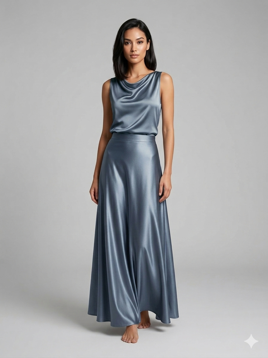 Falda Maxi gris petroleo