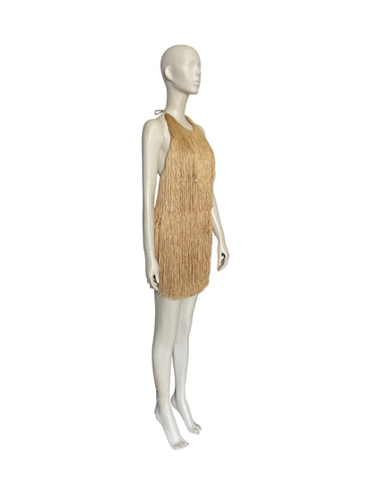 vestido mini de flecos