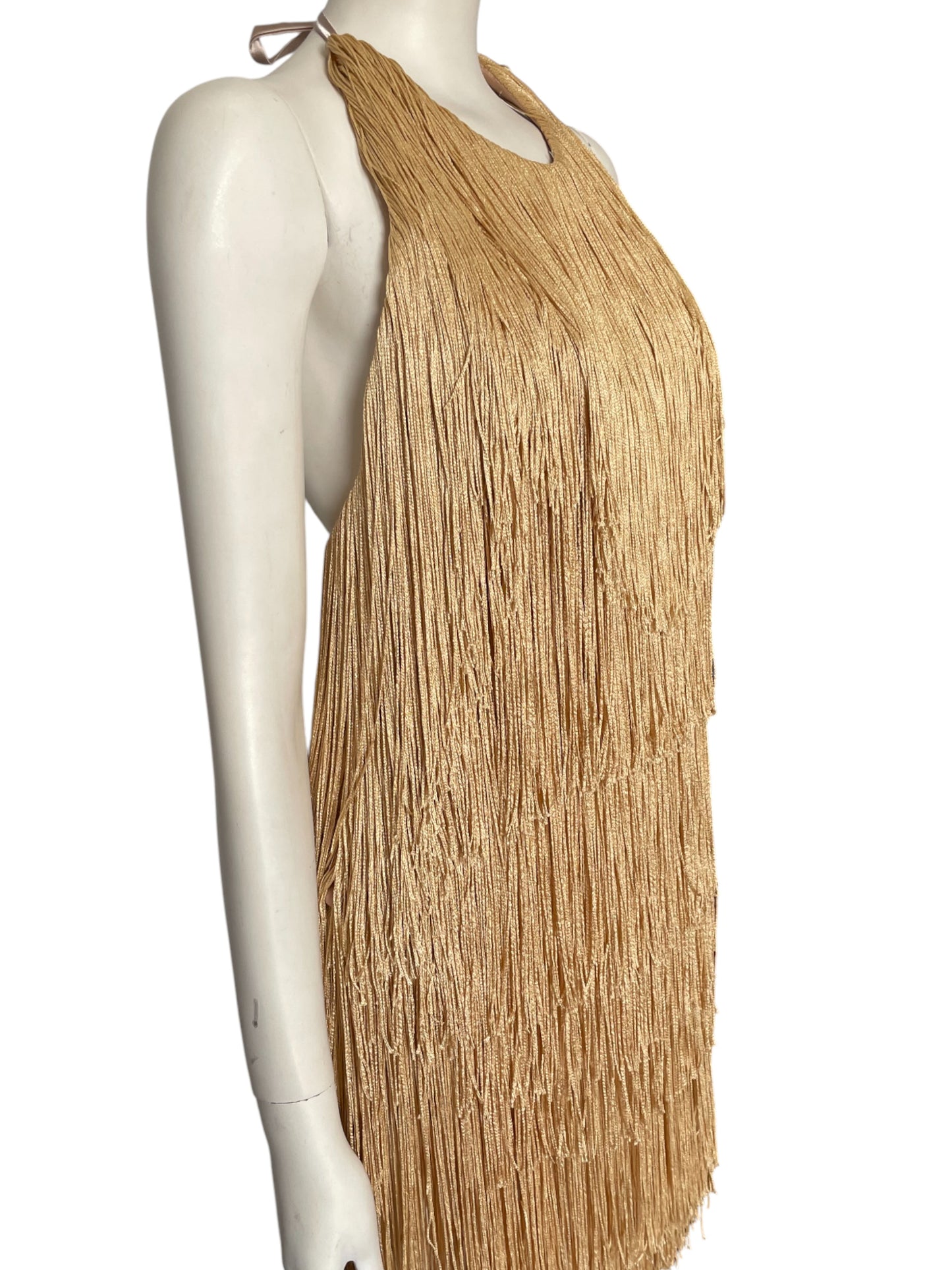 vestido mini de flecos