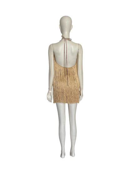 vestido mini de flecos