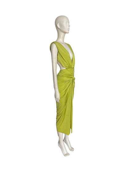 Mia Midi Satin Dress in Green