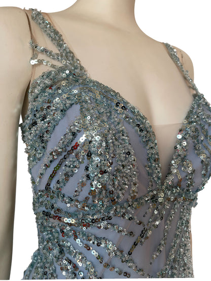 vestido maxi babyblue recamado