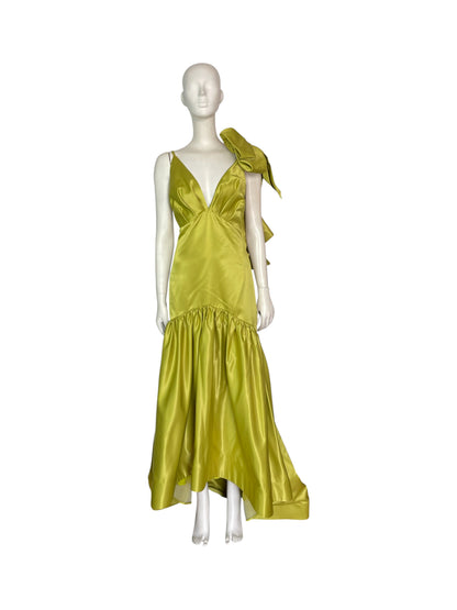 vestido maxi verde con lazo