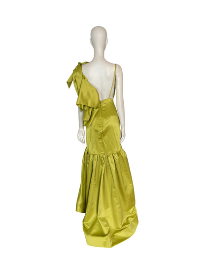 vestido maxi verde con lazo