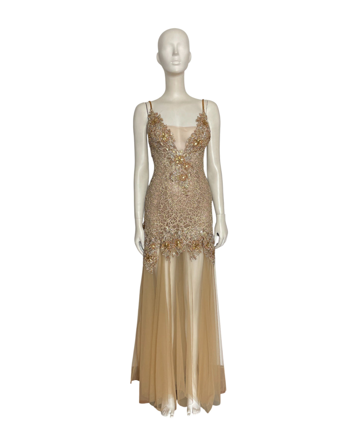 Maxi dress dorado recamado fiesta