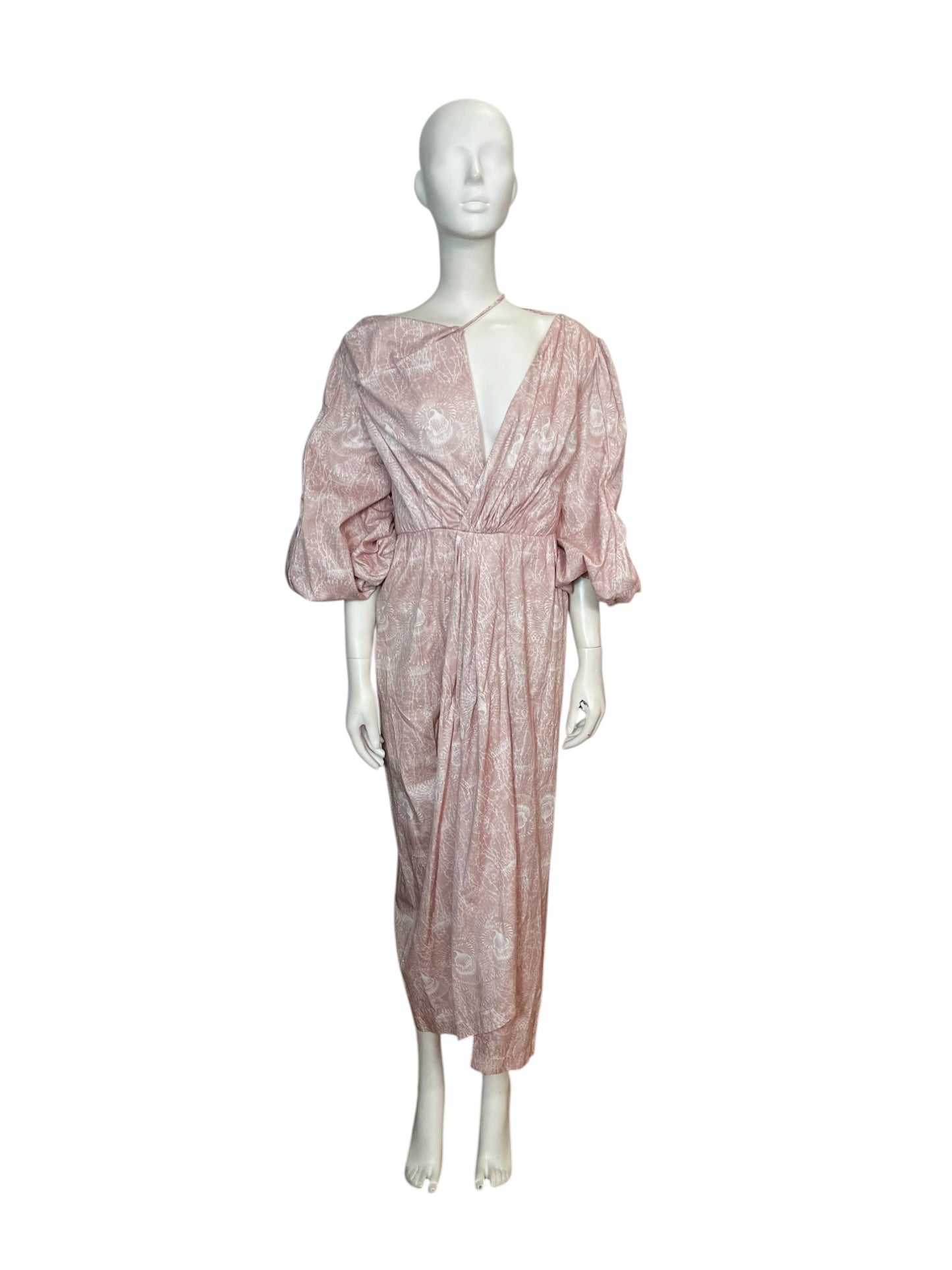 vestido midi mangas rosado