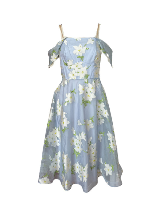 VESTIDO MIDI AZUL DE FLORES BLANCAS