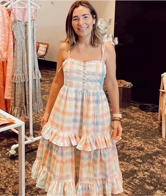 Vestido midi cuadros pasteles