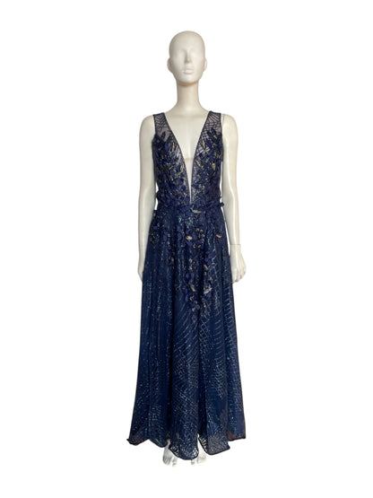 Vestido maxi recamado Azul